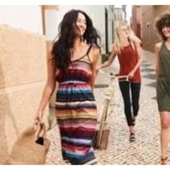 Athleta S Rainbow Stripe Maxi Dress Summer HAVANA SERAPE Cruise Vacation - Picture 10 of 10